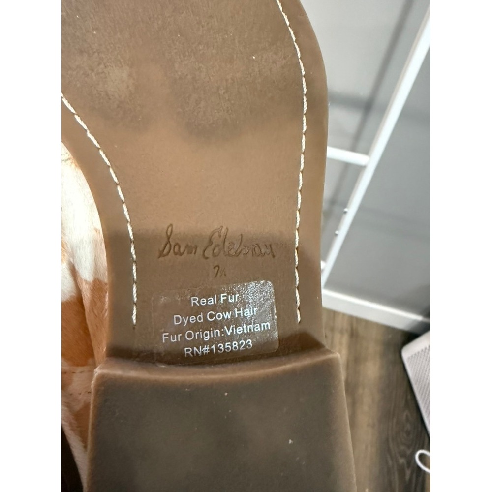 Sam Edelman Birch Penny Loafers Calf Hair Leather Tan White Cow Print Flats 7.5 - Picture 6 of 11